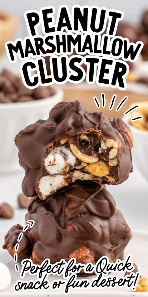 Making your own ooey-gooey peanut marshmallow clusters is easier than you might think! These sweet and salty treats are deliciously addictive and perfect for a quick snack or fun dessert. Chocolate Peanut Marshmallow Clusters, Peanut Marshmallow Clusters, Marshmallow Appetizers, Homemade Confections, Mini Marshmallows Recipes, Marshmallow Sweets, Chocolate Covered Marshmallow, Marshmallow Desserts, Marshmallow Candy