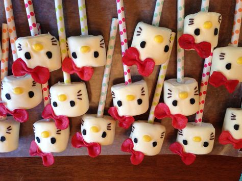 Hello Kitty Marshmallow, Marshmallow Dipped, Hello Kitty Party Favors, Bolo Da Hello Kitty, Hello Kitty Birthday Theme, Hello Kitty Theme Party, Hello Kitty Birthday Party, Kitty Cake, Hello Kitty Themes