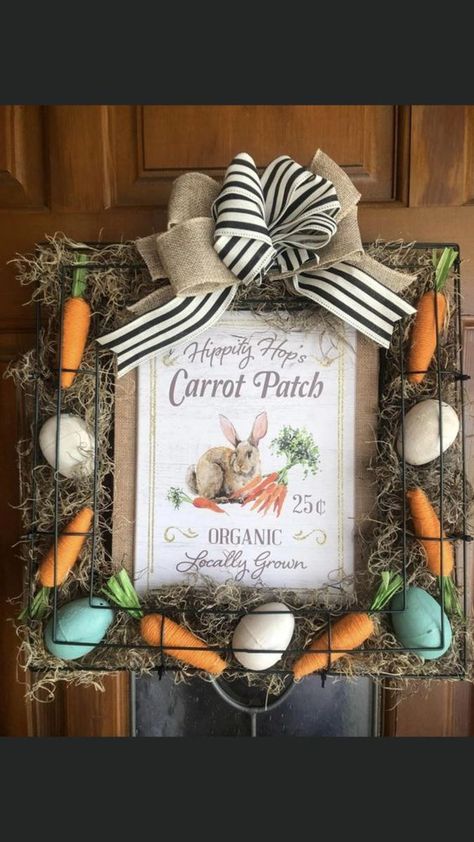 Dt Easter Crafts, Spring Dollar Store Crafts, Easter Dyi, Dollar Tree Easter Crafts, Carrot Patch, Farmhouse Easter Decor, Easter Happy, Easter Spring Wreath, Easter Wreath Diy