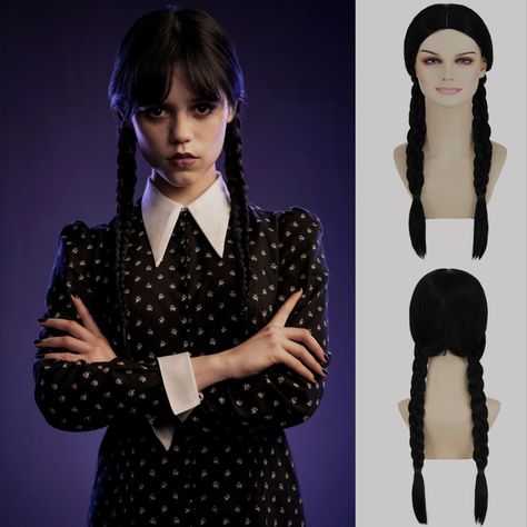 Get Kids Wednesday Addams Wig Black Braided Wigs for Wednesday Costume Wednesday Addams Hair Braids, Wednesday Addams Braids, Wednesday Braids, Wednesday Hairstyles, Cruella Deville Wig, Cruella Deville Costume, White Wigs, Wednesday Costume, Black And White Wig