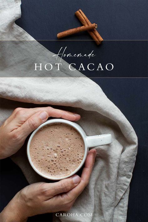 Hot Cacao Drink, Aesthetic Hot Chocolate, Hot Chocolate Ideas, Hot Chocolate Aesthetic, Cacao Hot Chocolate, Cacao Drink, Cacao Powder Recipe, Hot Cacao, Triple Chocolate Muffins