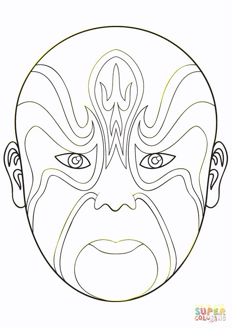 Mask Coloring Page, Kabuki Mask, Chinese Opera Mask, Chinese Mask, Opera Mask, Beijing Opera, Chinese New Year Dragon, Dragon Mask, Chinese Crafts