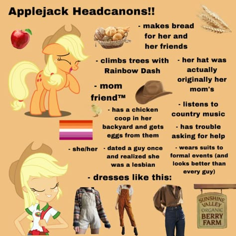 Applejack Headcanon, My Little Pony Headcanons, Mlp Appledash, Appledash Fanart, Applejack Fanart, Mlp Headcanons, Mlp Aesthetic, Mlp Funny, My Little Pony Applejack