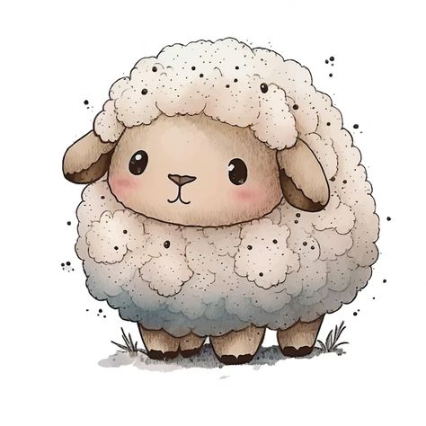 Premium Vector | Cute little sheep, children's illustration painted in watercolor style Lamb Pictures Cute, Cute Lamb Illustration, Sheep Cute Drawing, Sheep Drawing Illustration, Cute Sheep Drawing, Drawing Sheep, Lamb Animal, Lamb Drawing, Sheep Tattoo