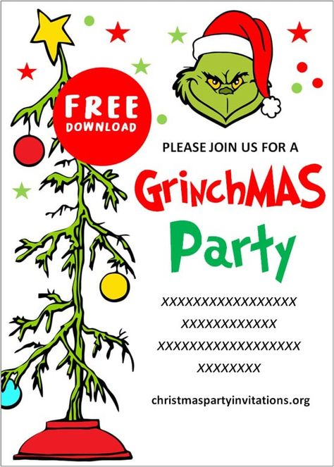 Grinch Christmas Invitations Christmas Invitations Country Christmas Invitations, Free Christmas Invitation Templates, Christmas Party Invitations Free, Party Invitations Templates, Christmas Party Invitations Printable, Birthday Party Invitations Free, Diy Christmas Party, Grinch Christmas Party, Christmas Cocktail Party