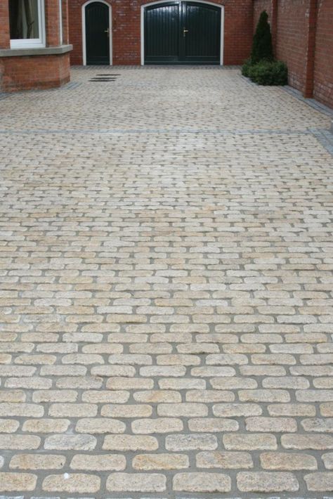 brown granite tumbled cobble Cobbled Driveway, Cobblestone Pavers, Granite Paving, Garden Room Extensions, Driveway Paving, Brown Granite, Room Extensions, Paver Driveway, Front Garden