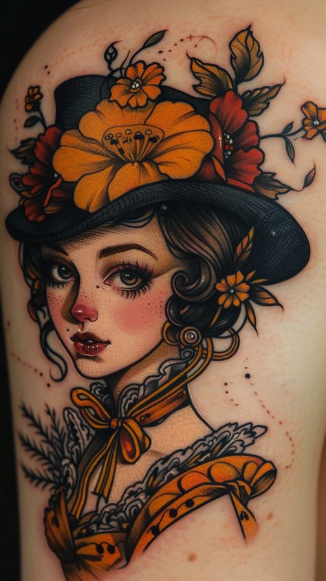 Image showcase supervised By ThetaCursed, License: CC BY-NC 4.0 Lady Head Tattoo Traditional, Traditional Portrait Tattoo, Trad Woman, Traditional Lady Head Tattoo, Tattoo Of A Woman, Traditional Lady Head, Face Portrait Tattoo, Traditional Tattoo Woman Face, Lady Face Tattoo