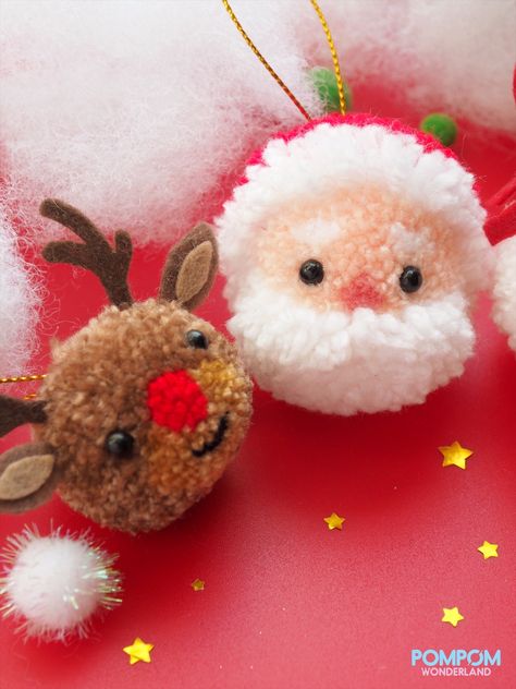 Pompom Wonderland - Pompom Ornaments - Christmas Pompoms - Decorative Pompoms - Rudolph Reindeer - Santa Claus - Snowman Pom Pom Snowmen, Pom Pom Christmas Decorations, Pompom Ideas, Christmas Pompom, Pompom Crafts, Christmas Pom Pom Crafts, Pom Pom Christmas, Pom Pom Animals, Christmas Pom Pom