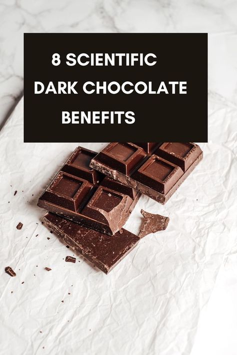 Top 8 dark chocolate benefits backed by science. Dark Chocolate Benefits, Chocolate Benefits, Healthy Dark Chocolate, Dark Chocolate Nutrition, Healthy Chocolate, Health And Fitness Tips, Healthy Treats, Diet And Nutrition, The 8