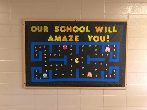 PAC MAN bulletin board. Pac Man Bulletin Board, Theatre Education, Teacher Bulletin Boards, Theme Board, Classroom Tools, 1st Day Of School, Never Stop Learning, School Themes, 1st Day