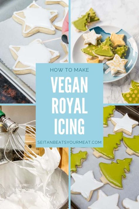 This vegan royal icing is made without eggs and can be used for all of your cookie designs! #veganroyalicing #eggfreeroyalicing Icing Recipe For Sugar Cookies, Vegan Royal Icing Recipe, Recipe For Sugar Cookies, Christmas Cookie Icing, Best Royal Icing Recipe, Vegan Royal Icing, Vegan Christmas Desserts, Aquafaba Recipes, Easy Royal Icing Recipe