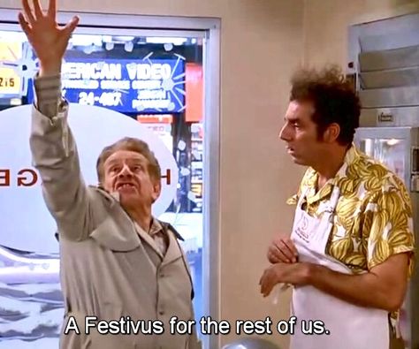 (The Strike) "A Festivus for the rest of us." Festivus Party, Seinfeld Funny, Happy Festivus, Seinfeld Quotes, Festivus For The Rest Of Us, George Costanza, King Of Queens, Jerry Seinfeld, Tv Quotes