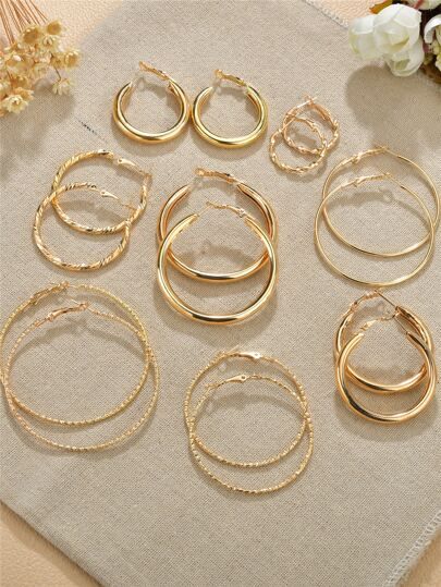 Wardrobe Building, Simple Hoop Earrings, Top Shein, Hoop Earring Sets, Beaded Anklets, Knit Tank, Metal Earrings, Stylish Jewelry, Circle Earrings