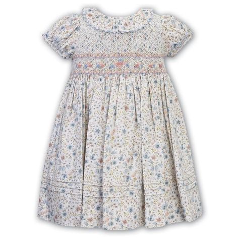 Designer Childrenswear, Smocking Plates, Hand Smocked Dress, Woodland Print, Girls Smocked Dresses, Sarah Louise, Girls Smock, Smocked Dresses, Hand Embroidered Flowers