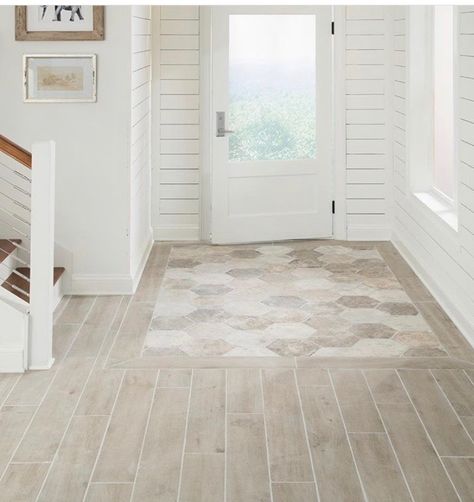 Brick Look Porcelain Tile, Entryway Tiles, Tile Entrance, Foyer Tile Ideas, Porcelain Tile Kitchen, Miniature Flooring, Carpet Tiles Bedroom, Flooring Upstairs, Tile Entryway