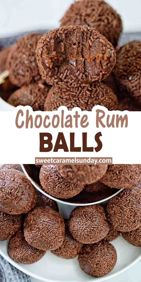 These Chocolate Rum Balls are super quick and easy to make! With only 4 simple ingredients they are a great choice for the perfect Christmas treat. Rum balls take less than 20 minutes make and are no bake with no melted chocolate involved. Condensed milk, chocolate biscuits, rum and chocolate sprinkles is all you need! @sweetcaramelsunday Homemade Sweets Recipes, Chocolate Rum Balls, Peppermint Desserts, Rum Truffles, Keep Christ In Christmas, Kids Christmas Tree, Homemade Fudge Recipes, Christ In Christmas, Rum Balls