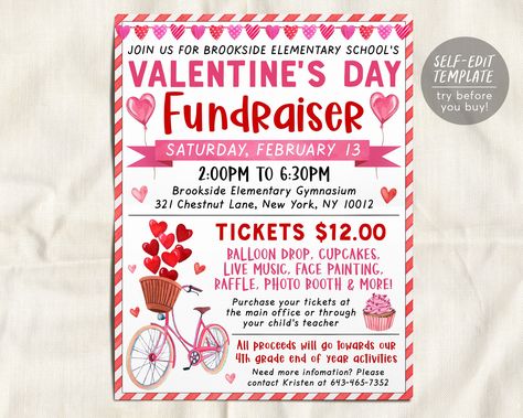 Valentines Fundraiser, Fundraiser Invitation, School Pto, Fundraiser Flyer, Invitation Flyer, Planner Business, Heart Themed, Valentines School, School Party