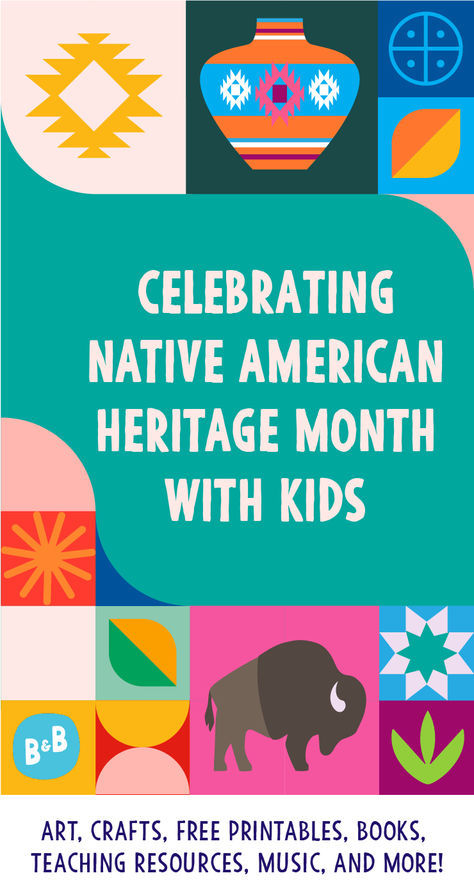 A colorful graphic with symbols of Native American heritage Native American Education, Native American Lessons, Native American Art Projects, Native American Projects, American Indian Crafts, Native Child, Native American Heritage Month, Indigenous Americans, Native American Crafts