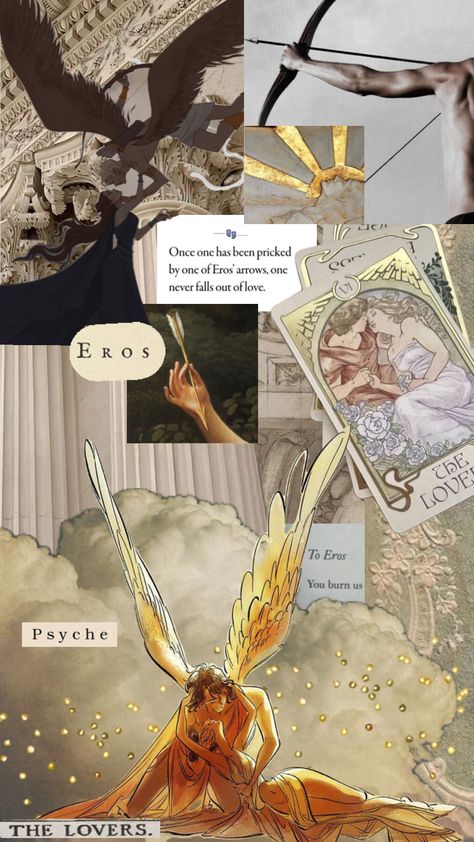 Eros and Psyche - one of the best romances of Greek Mythology. Happy Valentine’s Day! #cupid #valentines #valentinesday #valentine #greekmythology #greek #gold #celestial #aestehthic #clouds #beige Greek Mythology Stories, Eros And Psyche, Achilles And Patroclus, Cupid And Psyche, Witch Spirituality, Oc Drawings, Greek Mythology Art, Mythology Art, Greek Myths