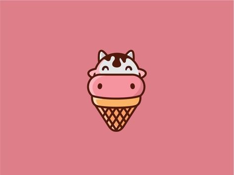 Ice Cream Cow by Taufik Rizky A Cow Ice Cream Logo, Milk Cow Illustration, Cute Cow Animation, Cow Milk Illustration, Ice Cream Cups Design, Bullet Journal Icons, Cow Vector Illustration, Cow Mask, Ice Cream Wallpaper