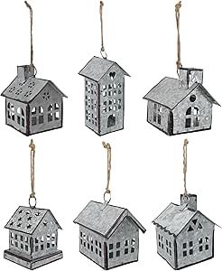 Sweet Summer Living Set of 6 Pieces Assorted Christmas Ornament, Village Houses, Farmhouse Decor, Tin Houses Galvanized Houses Farmhouse, Country Christmas Ornaments, Tin House, Punched Tin, Live Set, Summer Living, Christmas Handmade, Sweet Summer, Christmas Decorations Ornaments