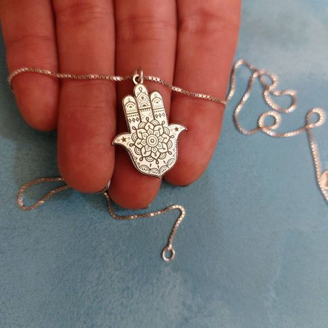 "Mandala Hamsa Hand ✋ Hamsa Necklace 💜 Hand With Mandala 💜 Engraved Hamsa Hand" Necklaces For Her, Necklace Spiritual, Spiritual Necklace, Spiritual Yoga, Hand Pendant, Hamsa Charm, Hamsa Necklace, Star Chain, Buy Necklace