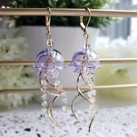 Creative Design Cute Animal Jellyfish Long Tassel Dangling - Temu Jellyfish Jewelry, Jellyfish Earrings, Glass Jellyfish, Funny Earrings, Long Tassel Earrings, Handmade Wire Jewelry, Funky Jewelry, Jewelry Lookbook, Dangly Earrings