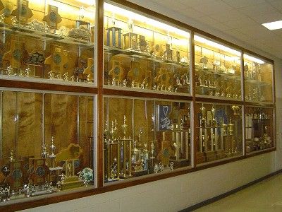 Trophy Case Aesthetic, School Trophy, Trophy Display Case, Trophy Shelf, Trophy Collection, Trophy Display, Glass Trophies, Trophy Case, Award Display