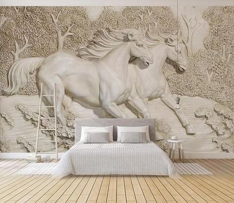 Statue Decor Living Rooms, Horse Mural, 3d Wallpaper Mural, Statue Decor, Horse Galloping, Horse Statue, 3d Wall Murals, Horse Wallpaper, Sticker Wall