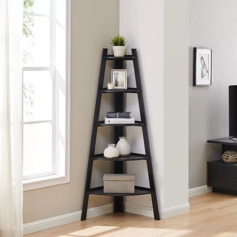 Corner Ladder Shelf, Corner Shelf Ideas, Ladder Display, Corner Rack, Corner Bookshelves, Ladder Shelf, Furniture Market, Corner Shelf, Corner Shelves