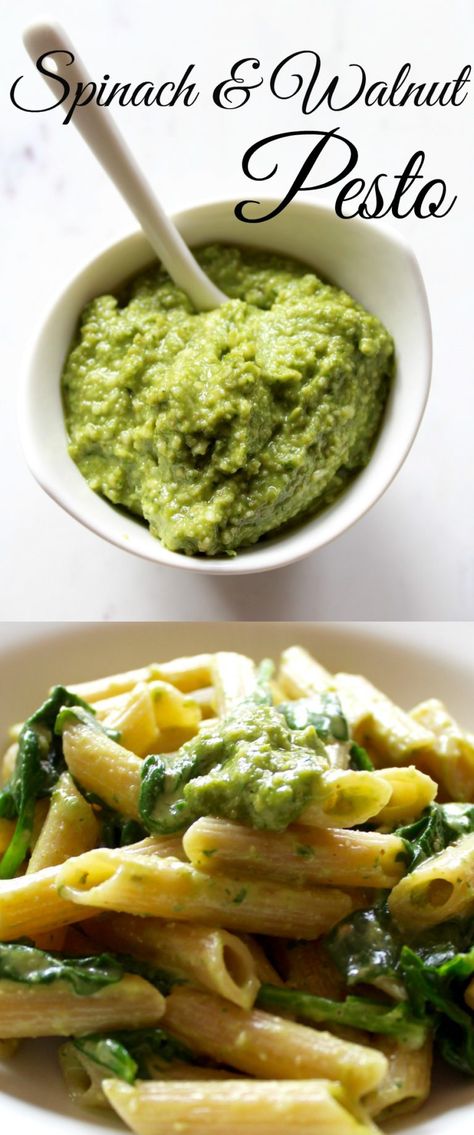 Pesto Spinach, Processor Recipes, Walnut Pesto, Walnut Recipes, Food Infographic, Baby Foods, Homemade Pesto, Pesto Recipe, So Fresh