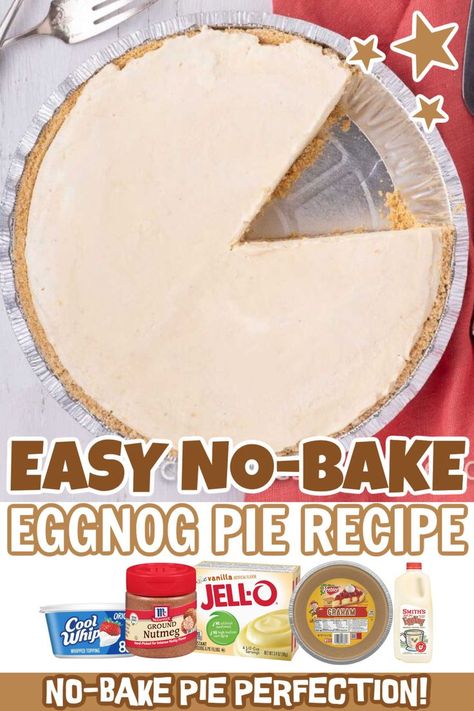 No Bake Eggnog Pie, Holiday Pies Recipes, Eggnog Pie, Eggnog Dessert, Holiday Pie, Baking Recipes Pie, Pudding Flavors, Homemade Eggnog, Christmas Cookbook