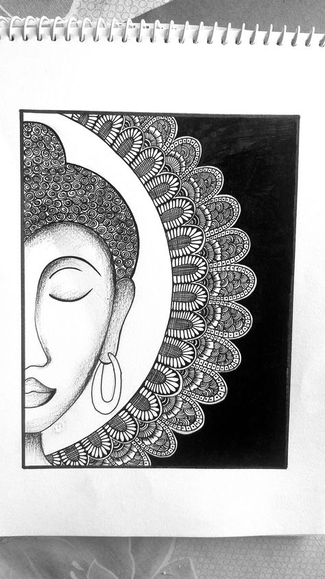 Making of a beautiful Sketching of Buddha in the Zentangle art form. Zentangle Art Ideas Beautiful, Meaningful Mandala Art, Buddha Doodle Art, Buddha Mandala Artwork, Buddha Mandala Art, Mandala Art For Beginners, Buddha Mandala, Buddha Drawing, Mandala Ideas