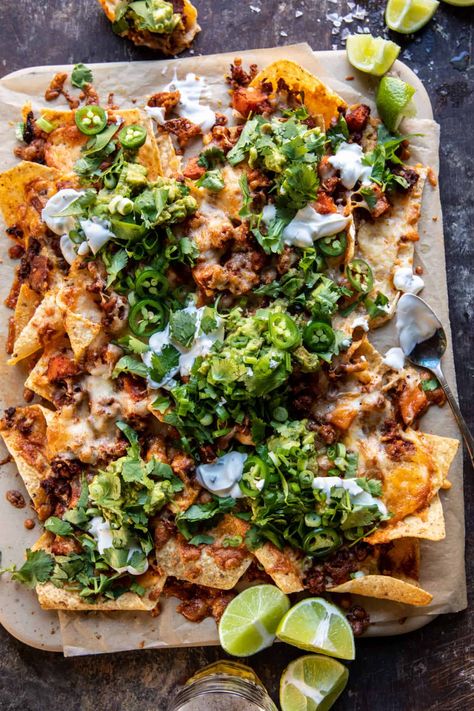 Chipotle Chicken Nachos with Jalapeño Yogurt | halfbakedharvest.com Ground Chicken Nachos, Chipotle Chicken Nachos, Half Baked Harvest Recipes, Chicken Nachos, Harvest Recipes, Chipotle Chicken, Half Baked, Half Baked Harvest, Ground Chicken