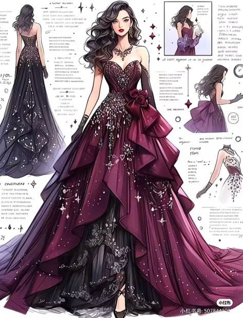 Christmas Ballgown, Sketsa Dress, Anime Fits, Learning Anatomy, Digital Dress, Dreamy Gowns, Dress Illustration, Dress Design Drawing, Fantasy Dresses