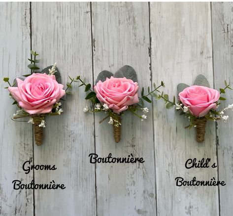 Wrist Corsage Homecoming, Boutonniere With Eucalyptus, Corsage Homecoming, Baby Pink Wedding, Pink Boutonniere, Homecoming Corsage, Light Pink Wedding, Wedding Party Flowers, Rose Boutonniere