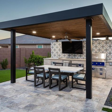 ideas-for-designing-a-covered-grill-area-10 Covered Grill Area, Covered Pergola Patio, Lavender Landscape, Custom Outdoor Kitchen, Outside Grill, Outdoor Grill Area, Backyard Covered Patios, Modern Gazebo, Covered Patio Design