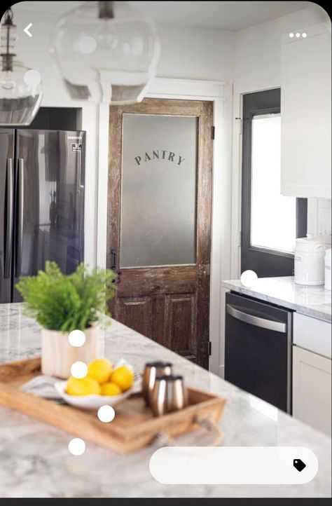 Pantry Antique Door, Glazed Pantry Door, Frosted Door Pantry, Old Door Pantry, Distressed Pantry Door Ideas, Antique Doors In House Pantry, Pantry Door With Frosted Glass Panel, Antique Door Pantry, Wood And Glass Pantry Door