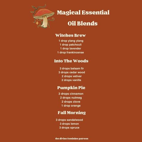 Essential Oil Blends 🌿 Some blends I’ve created that you can use for aromatherapy. Some ways you can use essential oils are in.. diffusers, for creating oils, adding in lotions or directly onto pulse points with caution, etc! I’ve posted lots of essential oils over on Patreon so definitely get check them out! ✨🌙 Shop our metaphysical shop through the link in bio 🍂🍁 #aromatherapy #witch #witchy #essentialoils Witchy Essential Oils, Fantasy Essential Oil Blends, Ginger Essential Oil Blends, Amber Essential Oil Blends, Fruity Essential Oil Blends, Dark Academia Essential Oil Blends, Witchy Essential Oil Blends, Essential Oil Meanings, Aura Cacia Essential Oils Recipes