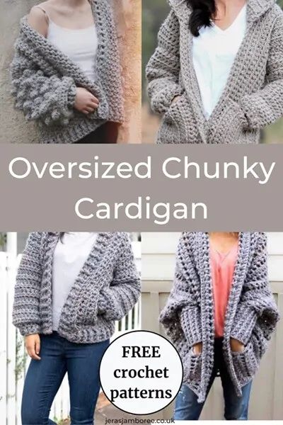 17+ Free Chunky Crochet Cardigan Patterns : Crochet Your Way to Comfort - Jera's Jamboree Crochet Chunky Cardigan Pattern Free, Crochet Coat Free Pattern, Super Bulky Yarn Patterns, Chunky Cardigan Pattern, Crochet Blanket Cardigan, Chunky Crochet Cardigan, Crochet Cardigan Pattern Free Women, Bobble Stitch Crochet Blanket, Chunky Yarn Patterns