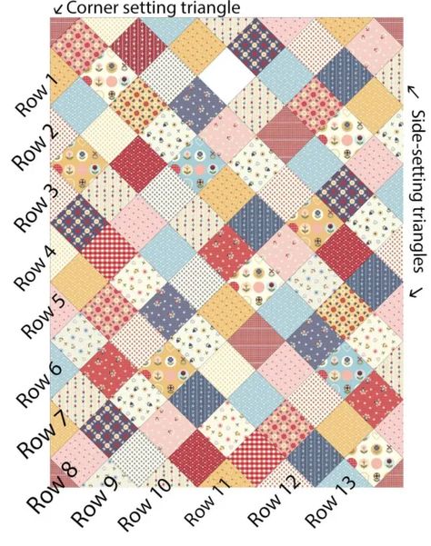 Patchwork On Point Quilt Tutorial - Diary of a Quilter - a quilt blog Scrap Squares Quilts, 4patch Quilt Patterns, Scrappy Four Patch Quilt Patterns, Quilts For Beginners Patterns, Quilts Set On Point, Geometric Quilt Blocks, 5 Color Quilt Block Patterns, Patchwork Squares Quilt, Easy Quilt Block Patterns Free