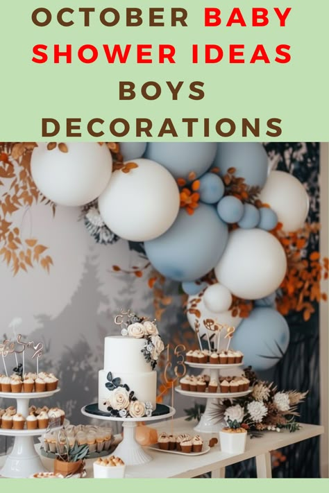 Planning a baby shower for a boy this October? Discover incredible decorations that will wow your guests and make your event truly special! 🎉 From playful decor to exciting themes, these ideas are perfect for creating a memorable celebration. Host a standout shower with these fantastic boy-themed decorations! November Baby Shower Themes Boys, October Boy Baby Shower Ideas, Baby Shower In November Ideas, Fall Baby Shower Decorations Boy, Falling For Baby Shower Ideas, Baby Shower Fall Theme Boys, Outdoor Baby Shower Ideas For Boys, Fall Baby Boy Shower Themes, Baby Boy Fall Shower Ideas