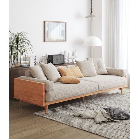 Sofa In Bathroom, Full Size Daybed Living Room, Couches With Wooden Frames, Couch With Wood Frame, Sofa Japanese Style, Modern Wood Sofa Living Room, Post Modern Couch, Minimalist Sofa Living Room, Daybed Sofa Living Room