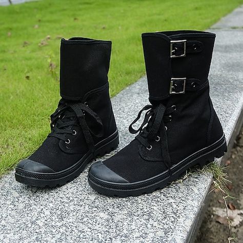 Mens Shoes Fashion, Boots Cyberpunk, Boots Biker, Mens Boots Online, Retro Motorcycle, Black Army, Booties Ankle Boots, Men’s Boots, Canvas Boots