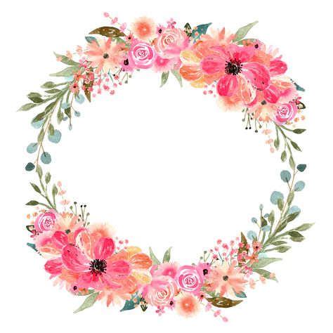 watercolor wreath Circle Borders, Flower Graphic Design, Floral Wreath Watercolor, Wreath Frame, Flower Circle, Floral Border Design, Wedding Stage Decorations, Wreath Watercolor, Floral Stickers