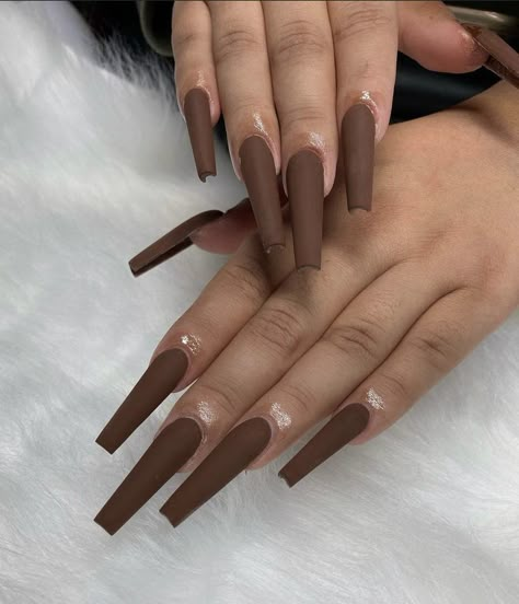 Brown Acrylic Nails, Brown Nails Design, Plain Nails, Brown Acrylic, Matte Nails Design, Long Acrylic Nails Coffin, Acrylic Nails Coffin Pink, Christmas Nails Acrylic, Coffin Nails Long