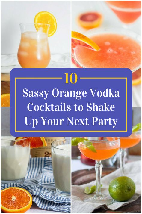 Collage of 4 orange vodka cocktails. Orange Vodka Cocktails, Lemon Vodka Drinks, Prosecco And Orange Juice, Flavored Vodka Drinks, Blood Orange Vodka, Orange Juice Cocktails, Orange Juice And Vodka, Vodka Recipes Drinks, Low Calorie Cocktails