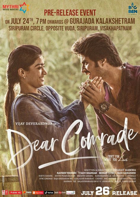 Dear Comrade, Movie Subtitles, Dear Zindagi, Vijay Actor, Love Heart Images, Love Couple Photo, Mp3 Song Download, Indian Movies, Drama Film