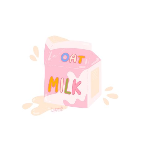 Oat Milk Illustration, Oat Milk Aesthetic, Milkshake Story, Milk Carton Illustration, Oat Ice Cream, Milk Illustration, Idea Generation, Kawaii Illustration, School Lunches