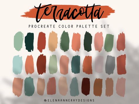 4 Procreate Color Palettes Gradient Procreate Color Palette - Etsy Hygge Color Palette, Color Palette Terracotta, Palette Terracotta, Procreate Color Palettes, Terracotta Color Palette, Desert Clay, Mexican Colors, Procreate Color Palette, Boho Brand